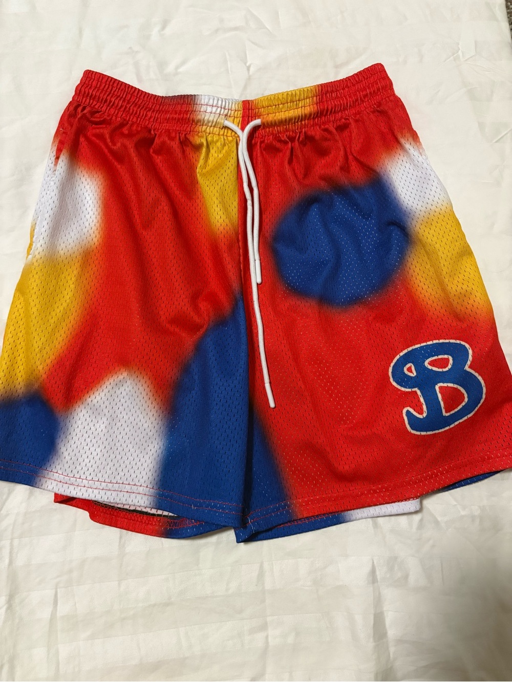Tie-Dye Red & Blue Mesh Men’s Athletic Shorts
